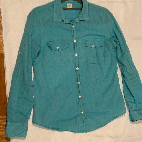 J.Crew Factory Short-Sleeve Button-Up Shirt – Turquoise Blue – Size S - Picture 7 of 7